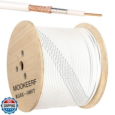 MOOKEERF RG8X Coaxial Cable 100ft,Low Loss 50 ohm RG 8X Cable 100 Feet,White