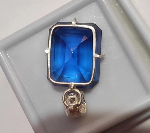 Colgante de plata maciza 925 corte esmeralda zafiro azul natural de 30 quilates+ piedras preciosas A++ - Imagen 9 de 9