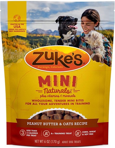 Zuke's Mini Natural Healthy Fresh Peanut Butter and Oats Dog Treats 6oz - 2 Pack