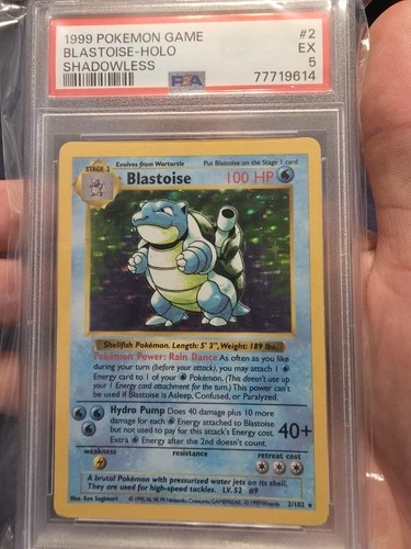 Blastoise Shadowless Rare Holo Card 2/102 PSA 5