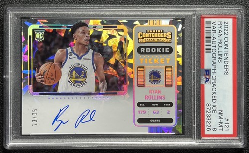 RYAN ROLLINS PSA 8 2022 CONTENDERS #121 ROOKIE CRACKED ICE TICKET AUTO 23/25 RC - Foto 1 di 2