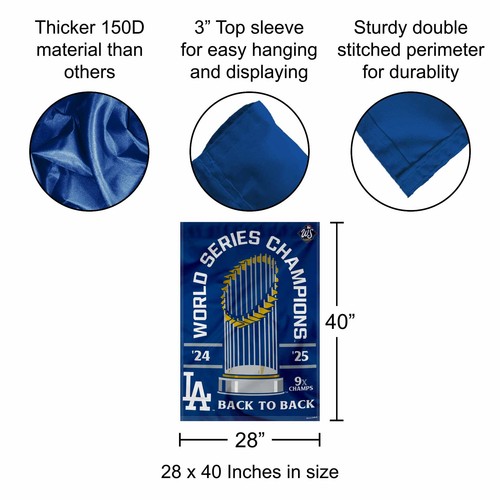 MLB Los Angeles Dodgers 2025 Back to Back World Champions Series House Flag - Picture 2 of 4