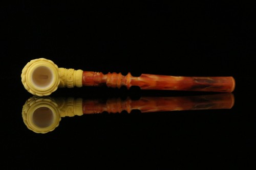 srv - Deluxe Carved Churchwarden Dual Stem by Kudret Meerschaum Pipe +case M3360 - Picture 5 of 12