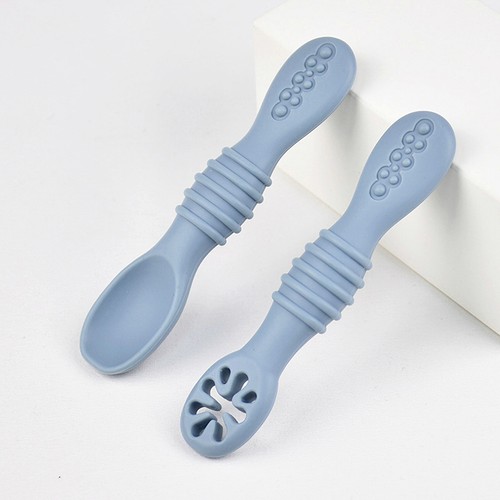 Stage 2 Spoons Self-feeding Utensils of 2 Silicone Spoons for Infants Toddlers - Imagen 3 de 15