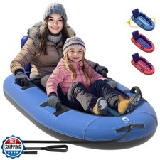 QPAU Snow Sled with Premium Canvas Cover, 2 Person Inflatable Heavy Duty Snow