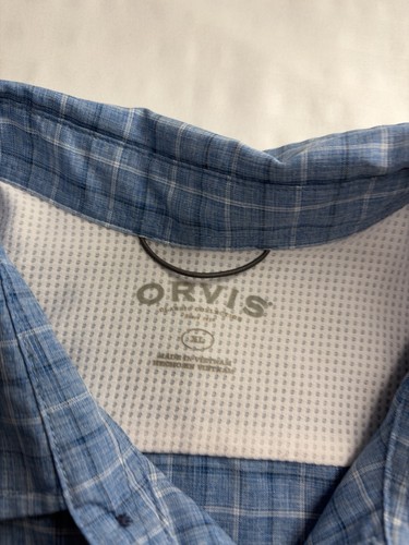 Orvis XL Blue Plaid Short Sleeve Button Up Collared Otdoor Hiking, Fishing - Picture 6 of 10