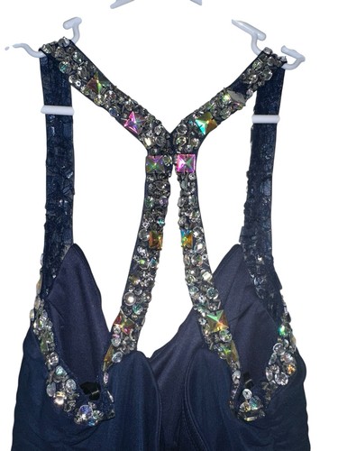 NWT City Triangles Column Chiffon Maxi Gown Juniors 11 Navy Rhinestones READ - Picture 10 of 17