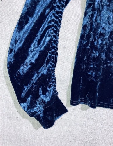 Blue Crushed Velvet Ruched Top Long Puff Sleeve Goth Whimsygoth Grunge Women’s S - Picture 4 of 8