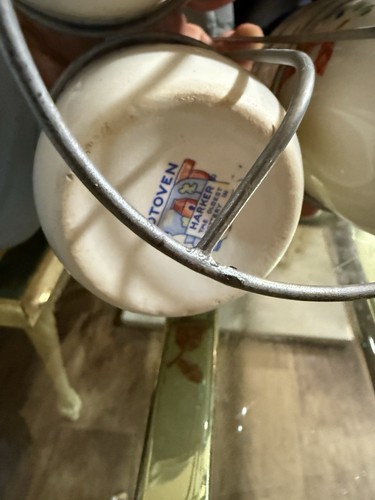 Vtg Harker Ceramic King Sized Egg Coddler Set Calico Pattern Condiment Jars - Picture 9 of 11