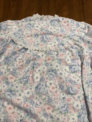 VTG Lanz Of Salzburg Flannel Pajamas Pink Floral Eyelet Trim Cottage Core Cozy L - Picture 5 of 7