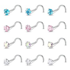 ZS 12PCS 20g Surgical Stainless Steel Nose Stud B:12pcs Screws Style