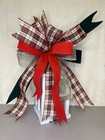 Handmade Large Christmas Red and Gold Plaid Bow for Wreath 10 x 18 in Holiday