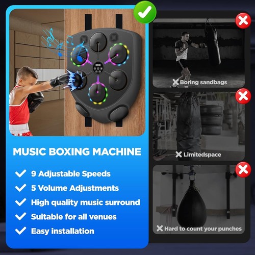 YORWHIN Máquina de Boxeo de Música Inteligente Montaje en Pared Bluetooth Guantes LED - NUEVOS EN CAJA - Imagen 9 de 9