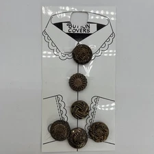 Vintage Antiqued Gold Tone Button Covers 6 On Original Card 1980s