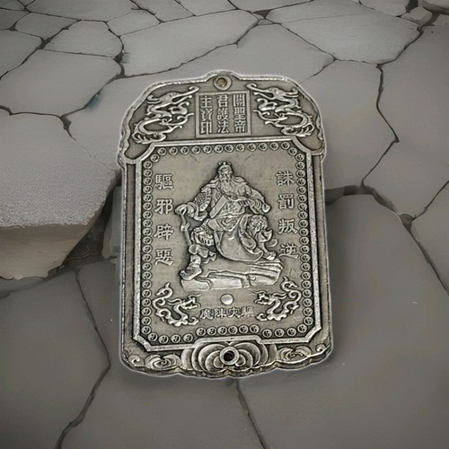 Tibetan Silver Guan Yu Pendant 3 & 3/4 Inches - Picture 3 of 4