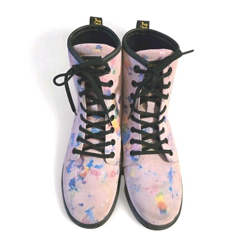 DR. DOC MARTENS GRÖSSE 9 ROSA KONFETTI RAINBOW BURST WILDLEDER SCHNÜRSTIEFEL COMBAT BOOTS - Bild 2 von 24