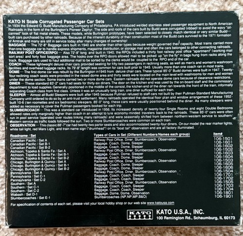 KATO (Set B) Juego de 4 vagones de pasajeros corrugados - # 106-1606 CB&Q - Excelente estado - Imagen 2 de 17