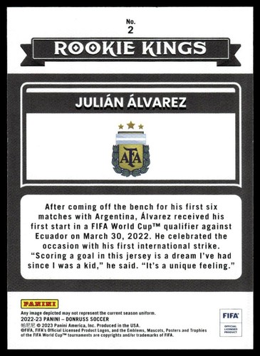 2022-23 Donruss Rookie Kings Orange Julian Alvarez Argentina #2 Soccer - Picture 2 of 2