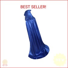 BIGXIAN Extra Long Hooded Satin Cloak, Halloween Christmas Fancy Cape Blue 