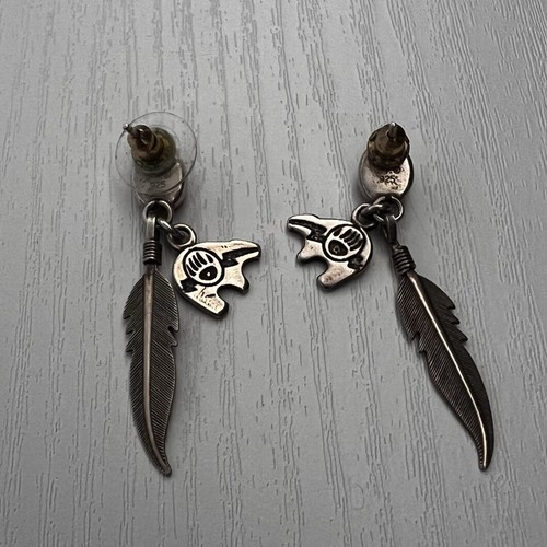 Ohrringe 925 Sterling Silber schwarzer Onyx Indianer Feder Bär & Pfote - Bild 3 von 5