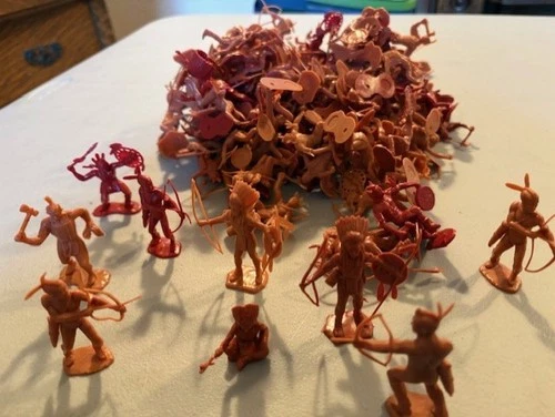 Lot of  129 Marx Indian play figures, various scale, color, condition