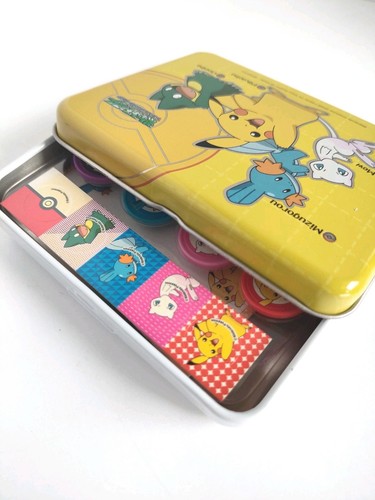 Juego de almohadillas adhesivas de estampillas Pokemon vintage 2005 caja de hojalata generación avanzada Japón - Imagen 10 de 17