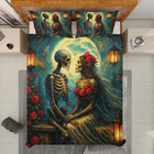 Skeleton Couple With Roses And Moonlight Gothic Romantic Quilt Bed Set