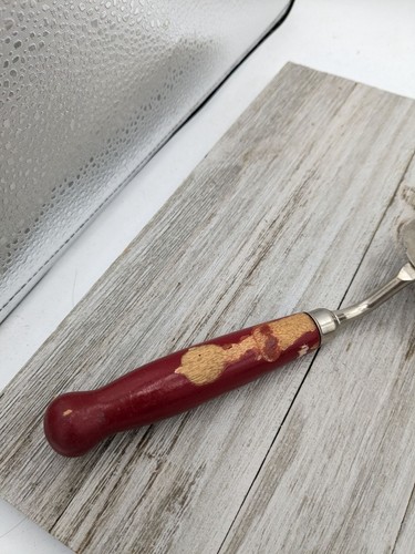 Vintage A&J Long Angled Spatula Slotted 12"  Red Wood Handle Chrome Plated - Picture 6 of 8
