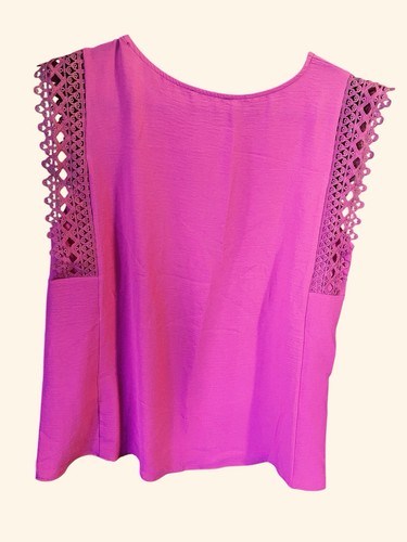 NWOT FIRST LOVE by Lovelyn Chiffon Sleeveless Hot Pink Fuschia Lace 1X - Picture 2 of 4