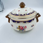 ASTA Enamelware Rose Floral Brass Handle 7" Dia. 2 Qt. w/ Lid Cookware - Germany
