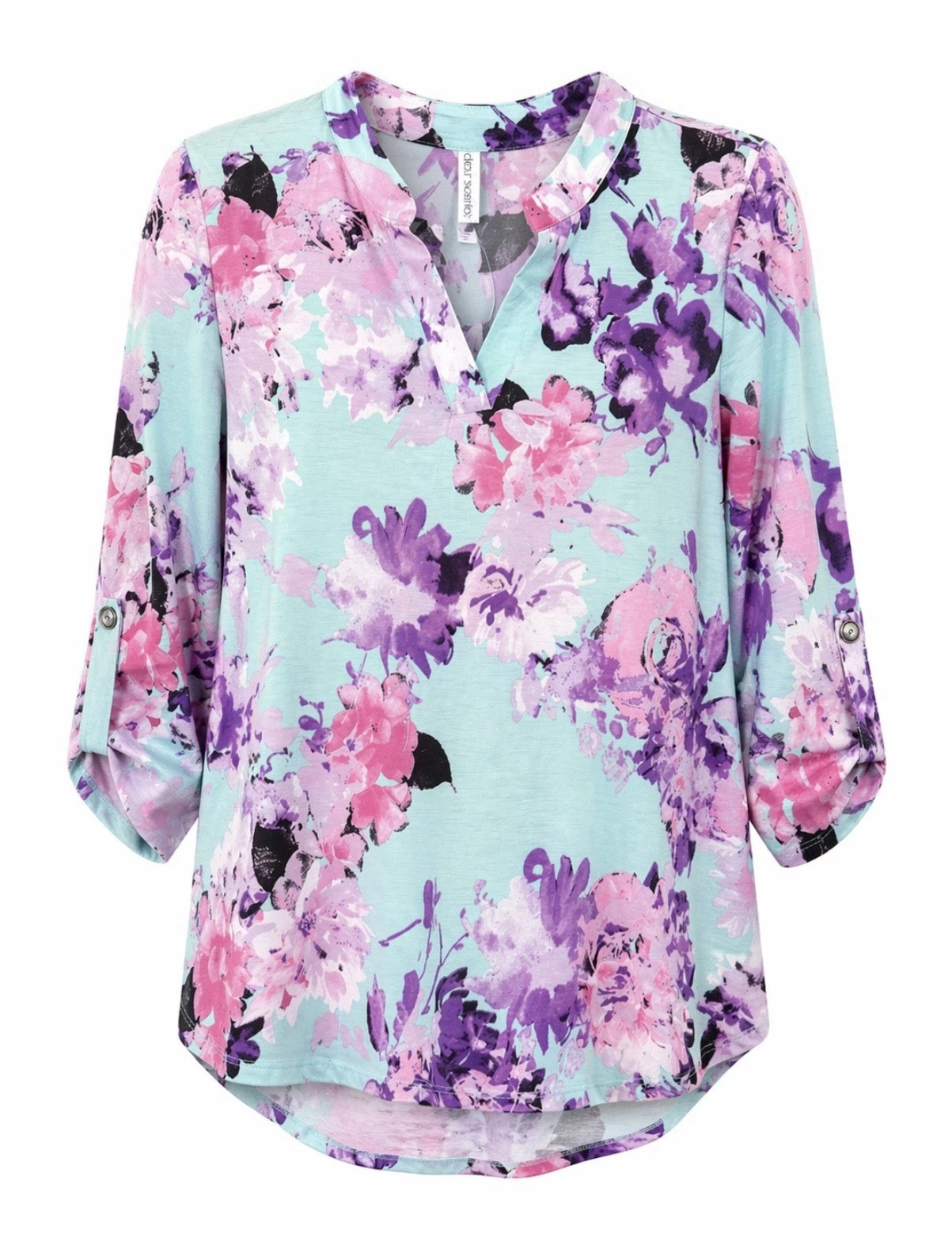 Dear Scarlett Lizzy Top Mint Multi Size L, 3/4 Sleeve , Floral, Mothers Day