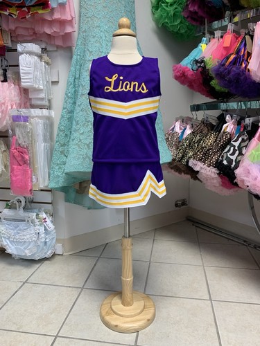 Conjunto de uniforme de porristas con logotipo de leones púrpura y dorado talla 5 u 8 para niños nuevo con etiquetas - Imagen 1 de 2