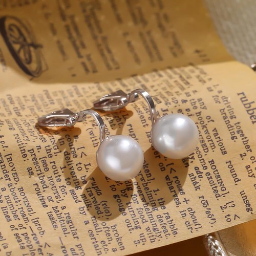 925 Sterling Silver Pearl Clip On Earrings for Women Non Pierced Simulated Fresh - Picture 2 of 7