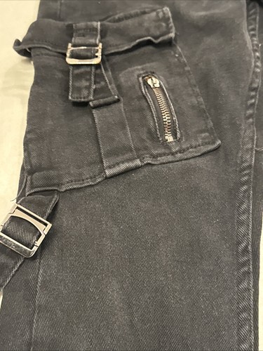 Smugglers Moon Black Denim Distressed Jeans Button Fly Cargo 32x32 measure 29x28 - Picture 4 of 16
