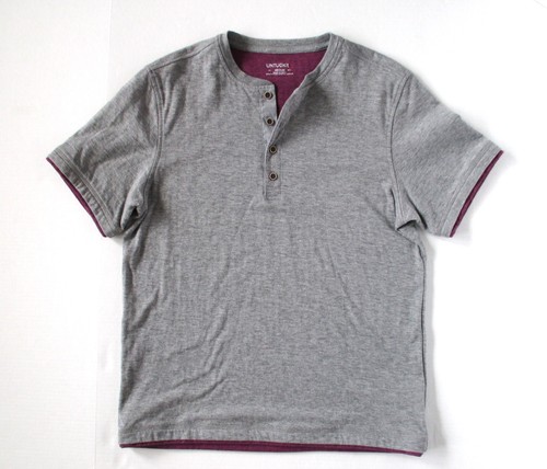 Untuckit Shirt Mens Medium Short Sleeve Henley Crew Neck Buttons Pullover Gray - Picture 2 of 8