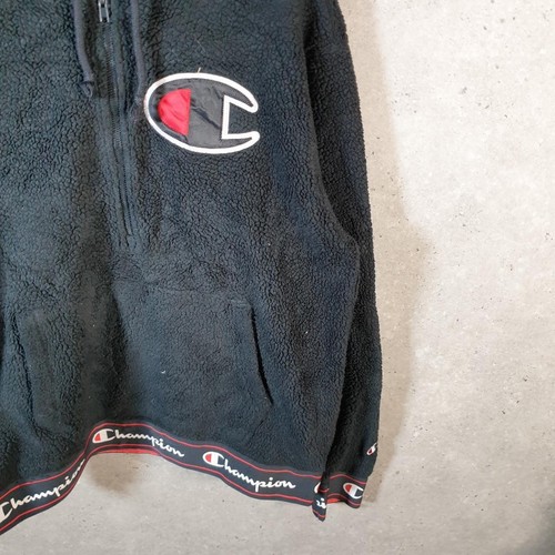 Vintage Champion 1/4 Zip Fleece Pullover Sweatshirt Mens Large Black Embroidered - Picture 2 of 8