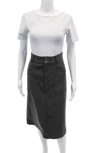 Margaret OLeary Womens Zipper Fly Denim Ophelia Skirt Carbon Gray Size Medium