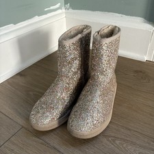 Cat  Jack Holland Girls Zipper Shearling Style Gold Glitter Boots Sz 3 Sparkle