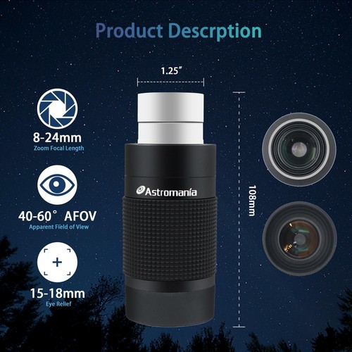 Astromania Zoom Oculare per Telescopio, 8-24mm Wide Field Zoom Oculare Varia... - Foto 6 di 7