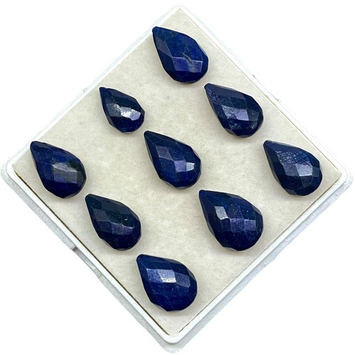 9 Pcs Natural Blue Sapphire Drilled Briolettes 14-18mm Loose Gemstones Lot - Picture 3 of 9