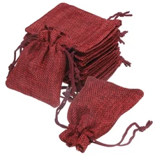 20 Pcs Burlap Bags with Drawstring, 2.8 x 3.5 Inch Favor Sacks, Wine Red