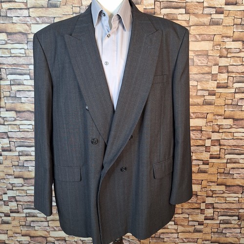 Towncraft 2 Piece Suit Mens 52L 40X34 Gray Stripe Wool Blend Double Breasted - Picture 2 of 12