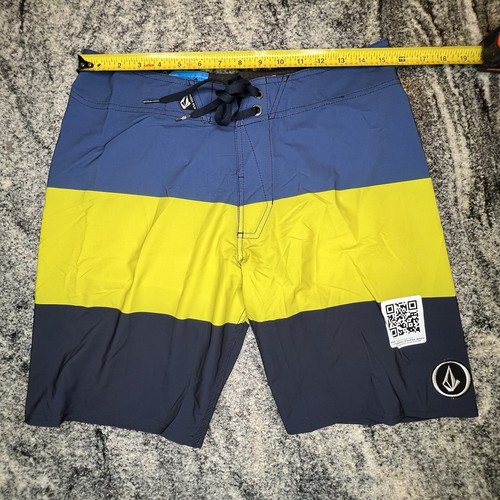 Volcom Board Shorts Men’s 31 V4S Stripe Swim Trunks Trunks Stretch Blue Yellow - Picture 7 of 10