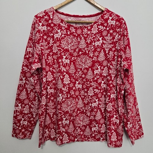 Talbots rot Rentier Schneeflocke TShirt Gr. 1X Langarm Stretch Urlaub festlich - Bild 1 von 9