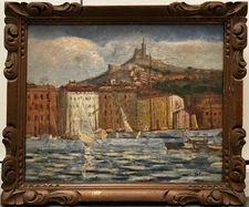 Tableau peinture ancienne Vue de Marseille  XXe