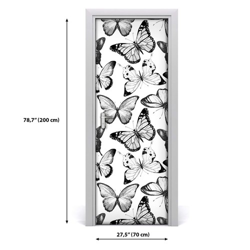 Watercolour Butterfly Mural Black and White Pattern Self Adhesive Door Decal - Picture 3 of 5