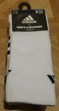 Adidas Men's Cushioned Crew Socks 3 Pair Shoe Size 6-12 White Brand New