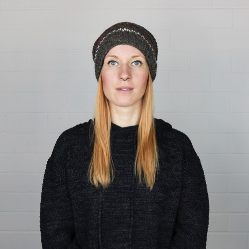 Gorro de lana oversize estampado de rayas 02 gris multicolor cálido gorro de punto - Imagen 2 de 6