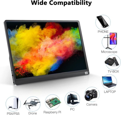 4K Portable Monitor 15.6" UHD IPS 3840x2160 USB C Portable Computer Display New - Picture 2 of 7