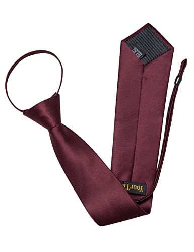 Men's Tie Set Solid Color Adjustable Zipper Neck Tie 8cm Satin Tie and Burgundy - Bild 5 von 6